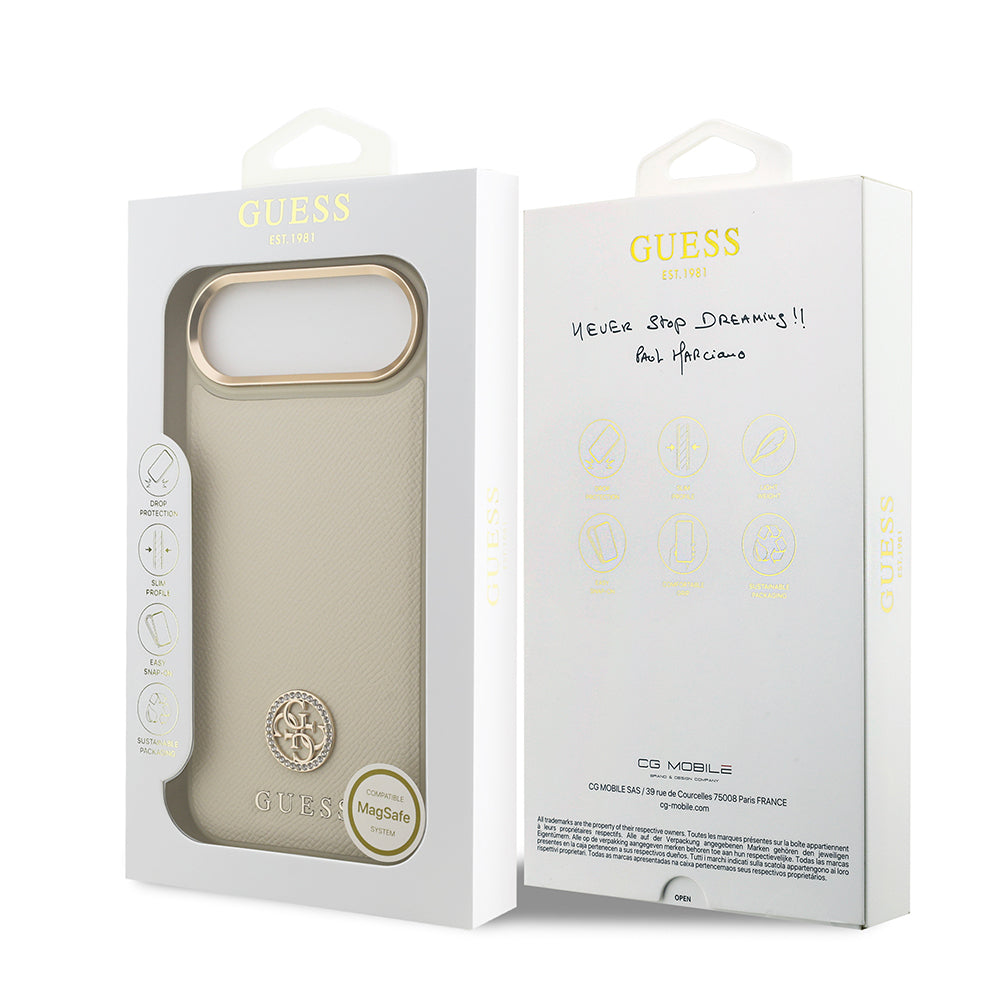 iPhone 17 Air Kılıf Guess Orjinal Lisanslı M-safe Şarj Özellikli Grained Yazı ve Taşlı 4G Logolu Kılıf iPhone 17 Air Kılıf Guess Orjinal Lisanslı M-safe Şarj Özellikli Grained Yazı ve Taşlı 4G Logolu Kılıf